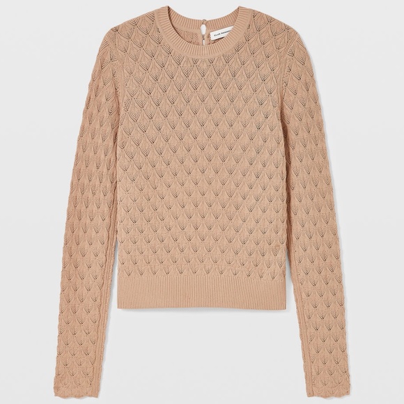 Pointelle Button Back Crew Sweater - New With Tags - NEVER WORN - Beige - Picture 5 of 5